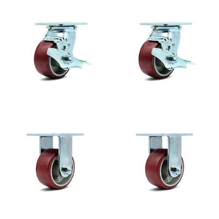 Service Caster 4 Inch Poly on Aluminum Caster Set with Ball Bearings 2 Brakes 2 Rigid SCC SCC-30CS420-PAB-TLB-2-R420-2